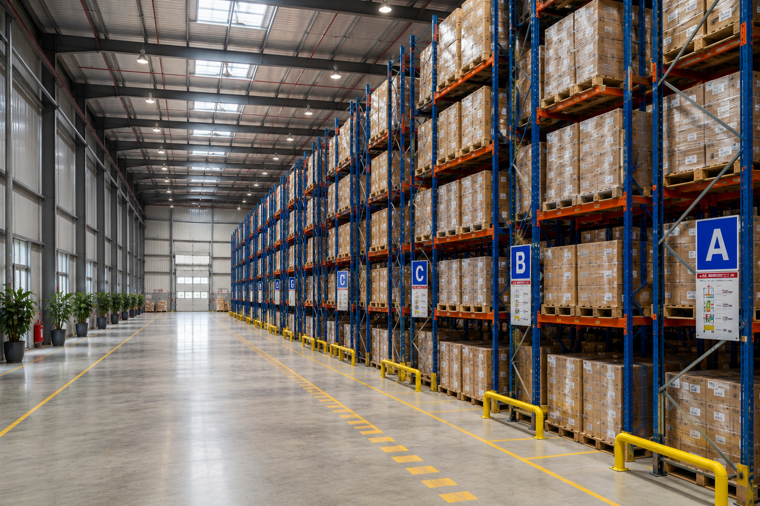Industrial Pallet Racks in a warehouse by Space Planners India
